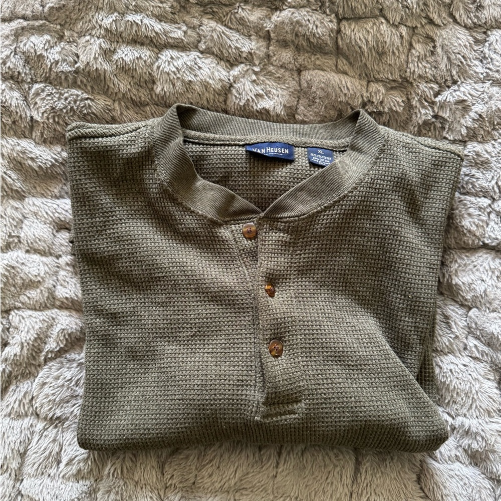 Van Heusen Green Crewneck Sweater Waffle Knit